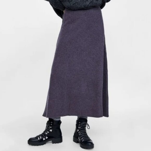 Zara Knit Limited Edition Wool Yak Sweater Knit Midi Maxi Skirt A Line Purple - Picture 1 of 9